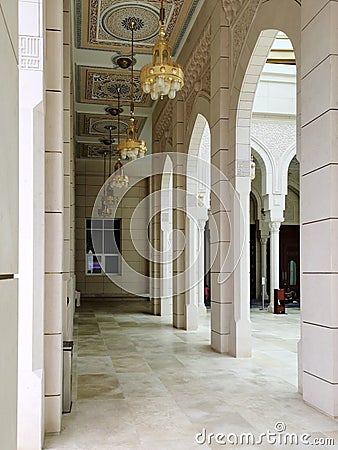 Sendayan, Malaysia-Â December 15, 2019: View of corridor at Sri Sendayan Mosque, This mosque is donated by TS Rashid hussain. Editorial Stock Photo